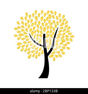 Ornamental tree design with golden drop shape leaves, vector illustration Stock Vector