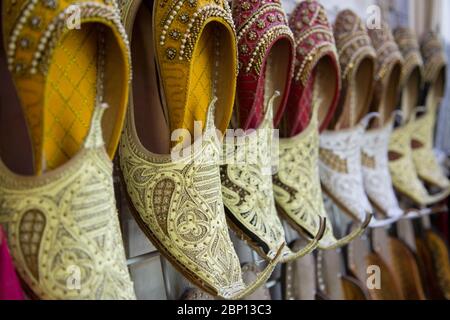 Colourful Slippers for sale in Souk, Deira Souk, Dubai, United Arab Emirates Stock Photo