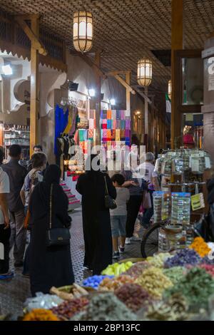 View of Spice Souk main thoroughfare, Spice Souk, Dubai, United Arab Emirates Stock Photo