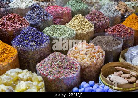 View of Colourful and exotic Spices, Spice Souk, Dubai, United Arab Emirates Stock Photo