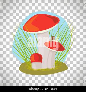 Forest mushroom with grass and snail on mushroom cap vectorisolated on transparent background Stock Vector