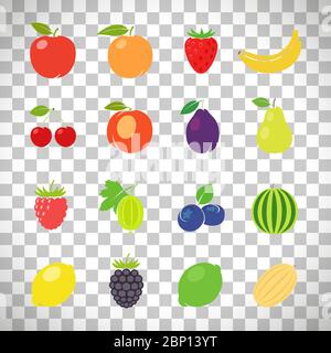 Fruits retro illustration set isolated on transparent background Stock Vector