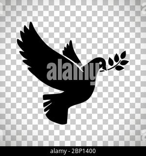 Flying dove with olive twig vector sign isolated on transparent background Stock Vector