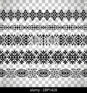 Horizontal vector seamless ethnic pattern or tribal pattern set isolated on transparent background Stock Vector