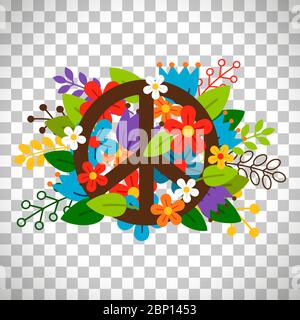 Peace symbol with flowers vector isolated on transparent background Stock Vector