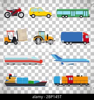 Perfect flat car icons vector set isolated on transparent background Stock Vector