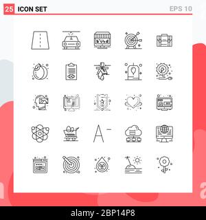 25 User Interface Line Pack of modern Signs and Symbols of briefcase, marketing, online, goal, achievement Editable Vector Design Elements Stock Vector