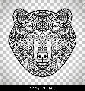 Bear head. Hand drawn doodle bear face, vector illustration isolated on transparent background Stock Vector