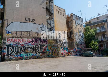 August 2019. Dopamine graffiti on the wall of Athens in Greece. Stock Photo