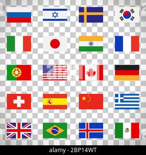 Flags icons in flat style isolated on transparent background, vector illustration Stock Vector