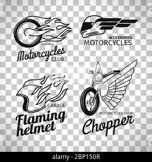 Motorcycle race logo or motorbike label set isolated on transparent background, vector illustration Stock Vector