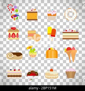 Sweets and candies flat icons isolated on transparent background. Vector illustration Stock Vector
