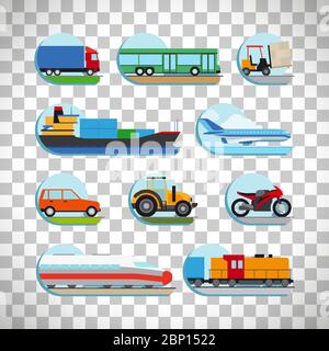 Transportation and logistics icons isolated on transparent background. Vector illustration Stock Vector