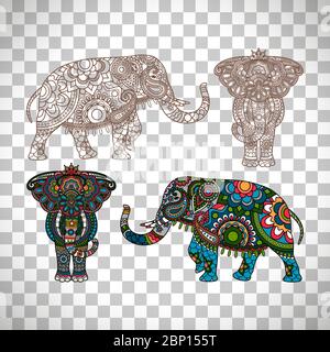 Vector decorated Indian elephant isolated on transparent background Stock Vector