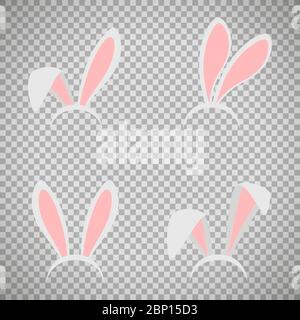Easter bunny ears mask vector illustration. Ostern rabbit ear spring hat set isolated on transparent background Stock Vector