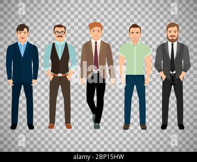 Handsome men dressed in business formal male style isolated on transparent background Stock Vector