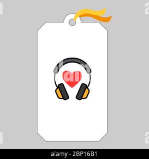 Music tag or musical label or banner with headphone and heart vector illustration Stock Vector