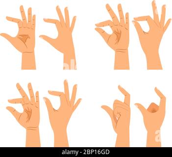 Vector hand size signs or hands thickness gestures isolated on white background Stock Vector