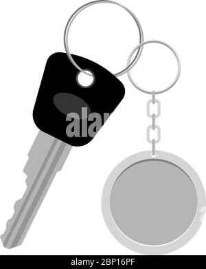 Silver key on ring with keychain house keys flat vector illustration on ...