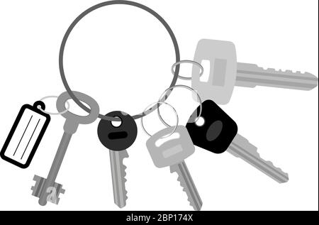 Bunch of keys flat vector illustration. Key set with keyring or keychain isolated on white background Stock Vector