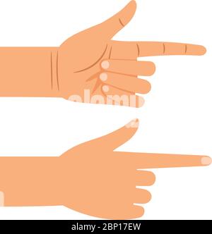 Finger pointing gesture vector illustration. Showing or choosing hand front and back view isolated on white background Stock Vector
