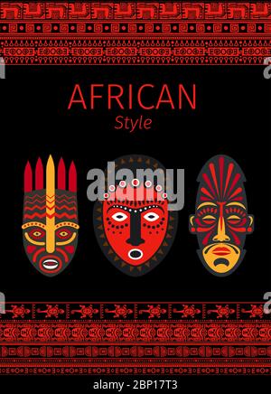 African style red borders and mask symbol vector design Stock Vector