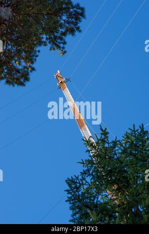 Cellular network base station ' s guyed antenna tower , Finland Stock Photo