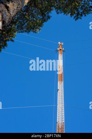 Cellular network base station ' s guyed antenna tower , Finland Stock Photo