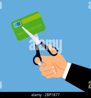 Debit card account closing concept. Card cut with scissors vector illustration Stock Vector