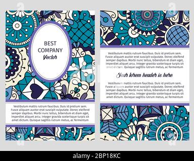 Brouchure design template for company in blue and lilac colors, vector illustration Stock Vector