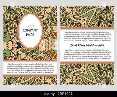 Brouchure design template for company with leaves and swirls in light ...