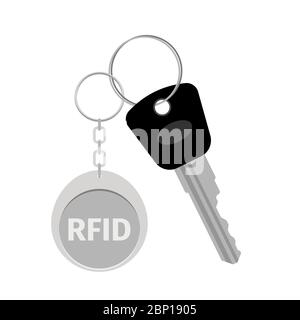 Blank metal keyring or keychain with RFID keytag isolated on white background Stock Vector