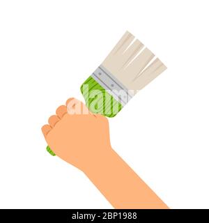 Hand with brush isolated on the white background, vector flat illustration Stock Vector