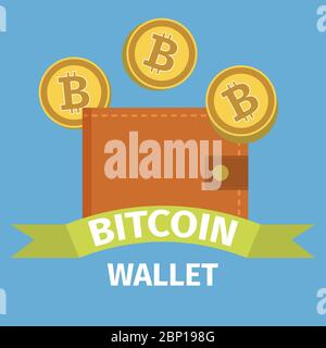 Bitcoin wallet concept on blue background, vector illustration Stock Vector