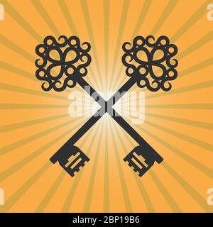 Vintage crossed keys silhouette on orange background, vector illustration Stock Vector