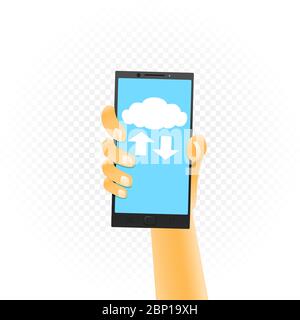 smartphone in hand cloud service sign Stock Vector