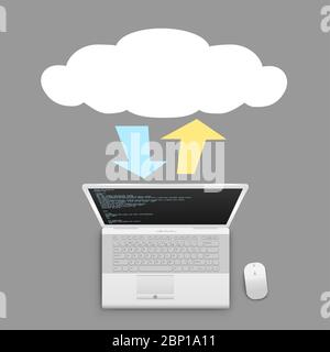 laptop info exchange through cloud service Stock Vector