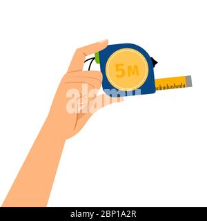 Hand with measuring tape isolated on the white background, vector flat illustration Stock Vector