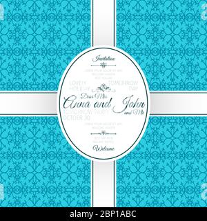 Invitation template card with blue arabic pattern, vector illustration Stock Vector