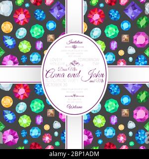 Invitation template card with gems pattern, vector illustration Stock Vector
