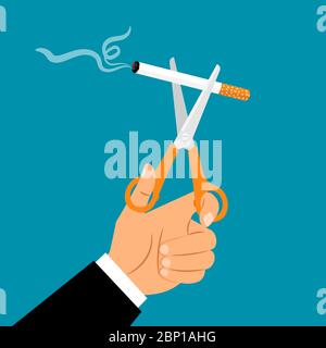 Businessman hands holding scissors cut a cigarette, vector illustration Stock Vector
