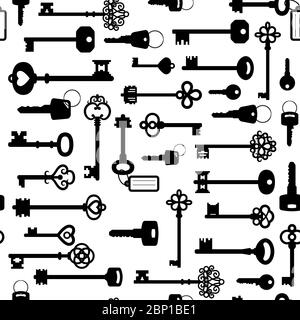 Simple black and white seamless pattern with different keys silhouettes, vector illustration Stock Vector