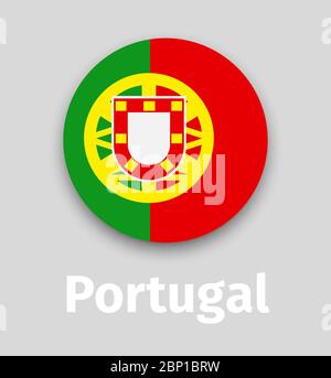 Portugal flag, round icon with shadow isolated vector illustration Stock Vector