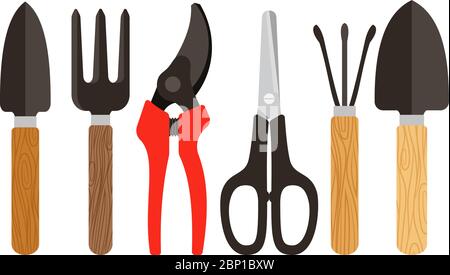 Houseplants tools flat colorful icons on white background. Vector illustration Stock Vector