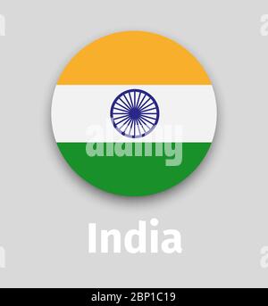 India flag, round icon with shadow isolated vector illustration Stock Vector