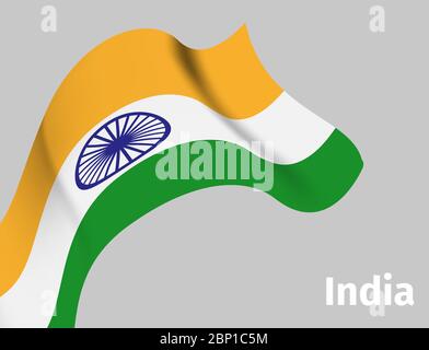 Background with Indian wavy flag on grey, vector illustration Stock Vector