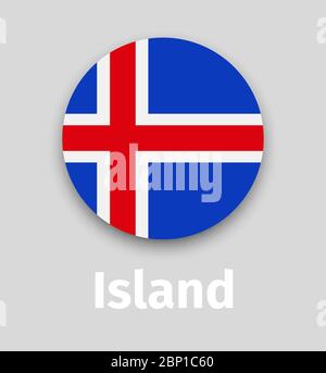 Iceland flag, round icon with shadow isolated vector illustration Stock Vector
