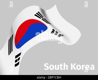 Background with South Korea wavy flag on grey, vector illustration Stock Vector