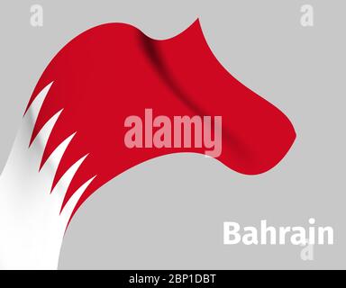 Background with Bahrain wavy flag on grey, vector illustration Stock Vector