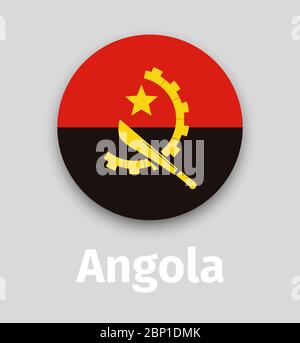Angola flag, round icon with shadow isolated vector illustration Stock Vector
